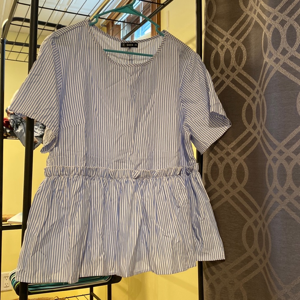 Blue and white peplum top